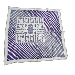 Vintage 60s Symphony Plaid Key Scarf Purple Grey White Silk Square Rolled Edges